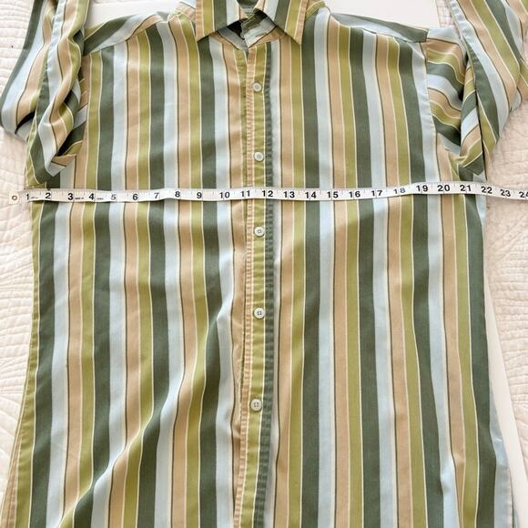 7 Diamonds Mens Button Up Shirt Medium Green Stripe Cotton Polyester Formal - Picture 8 of 10